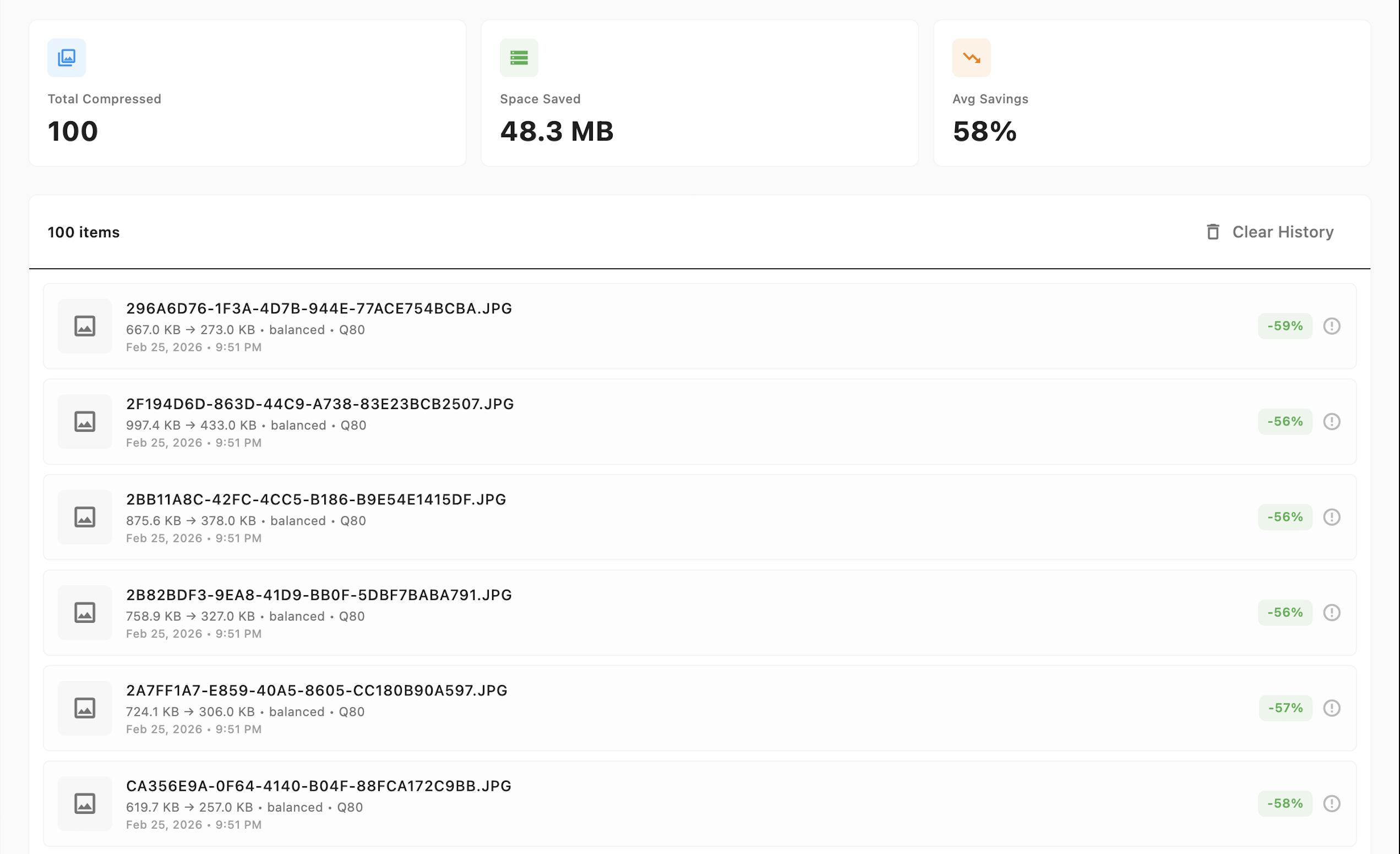 History & Stats Interface